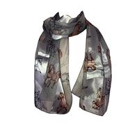 Pamper Yourself Now Light Grey Running Horse Shiny Thin Pretty Scarf