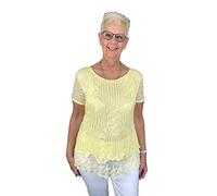 Pamper Yourself Now ltd Ladies Yellow Crochet lace Short Sleeve top.Made in Italy (AA60) (Medium)