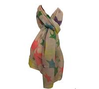 Pamper Yourself Now Multi coloured stars thin scarf, great presents/gifts. (creamy white)