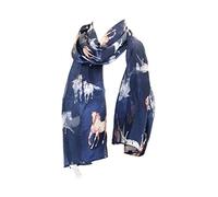 Pamper Yourself Now Navy Blue Running Horse Shiny Thin Pretty Scarf
