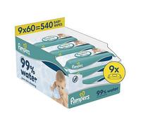 Pampers 99% Water Baby Wipes Plastic Free, 9 Packs of 60 Wipes = 540 Baby Wet Wipes, Light Lotion With 99% Water