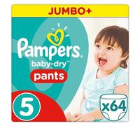 Pampers Baby-Dry 64 Nappy Pants, Easy-On with Air Channels for Up to 12 Hours of Breathable Dryness, Size 5, 12-17 kg