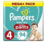 Pampers Baby-Dry 94 Nappy Pants, Easy-On with Air Channels for Up to 12 Hours of Breathable Dryness, Size 4, 9-15 kg