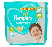 Pampers Baby Dry Diapers Gr Size 6 for Breathable Dryness, 13 to 18 kg, Pack of 2 x 62 units (124 units)