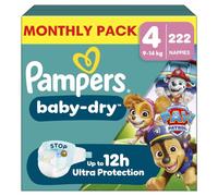 Pampers Baby-Dry Paw Patrol Edition Size 4, 222 Nappies, 9kg-14kg, Monthly Pack, Up to a 100% Leak-Free & Comfortable Night