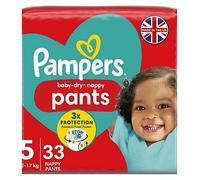 Pampers Baby-Dry Nappy Pants Size 5, 33 Nappies, 12kg-17kg, Essential Pack