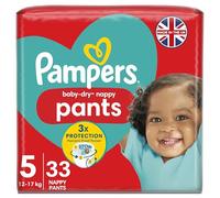 Pampers Baby-Dry Nappy Pants Size 5, 33 Nappies, 12kg-17kg, Essential Pack, 360° Fit To Help Prevent Gaps And Leaks