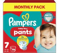 Pampers Baby-Dry Nappy Pants Size 7, 126 Nappies, 17kg+, Monthly Pack, Triple protection - Super absorbent core - Easy nappy changes