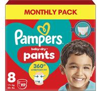 Pampers Baby-Dry Nappy Pants, Size 8 19kg Plus 117 Nappies, MONTHLY SAVING PACK, Stop and Protect Pocket for Leak Free Protection