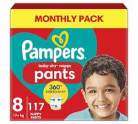 Pampers Baby-Dry Nappy Pants, Size 8 19kg Plus 117 Nappies, MONTHLY SAVING PACK, Stop and Protect Pocket for Leak Free Protection