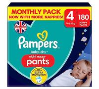 Pampers Baby-Dry Night Pants Size 4, 180 Nappies, 9kg - 15kg, Monthly Pack, Pampers Night Pants Offer Extra Protection All Night Long