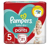 Pampers Baby-Dry Nappy Pants Disposable Cotton Nappies - Size 5 - Travel 21 Pack