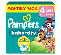 Pampers Baby-Dry Paw Patrol Edition Size 4, 222 Nappies, 9kg-14kg, Monthly Pack, Up