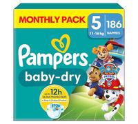 Pampers Baby-Dry Paw Patrol Edition Size 5, 186 Nappies, 11kg - 16kg, Monthly Pack, with A Stop & Protect Pocket to Help Prevent Leaks at The Back