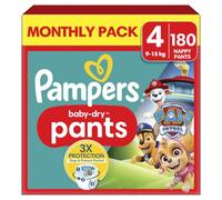 Baby-Dry Nappy Pants Paw Patrol Edition Size 4, 180 Nappies, 9-15kg, Monthly Pack, With A Stop & Protect Pocket To Help Prevent Leaks At The Back