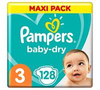 Pampers Baby-Dry Size 3 128 Nappies up to 12 Hours All-Round Protection, 6-10kg, 2,611 kg