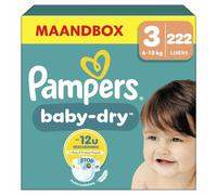 Pampers Baby-Dry Size 3, 222 Nappies, 6 kg - 10 kg, Up to 100% Leak Protection & Comfort All Night