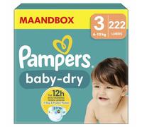 Pampers Baby-Dry Size 3, 222 Nappies, 6 kg - 10 kg, Up to 100% Leak Protection & Comfort All Night
