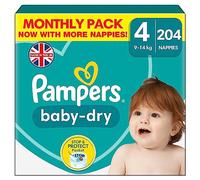 Pampers Baby-Dry Size 4, 204 Nappies, 9kg-14kg, With A Stop & Protect Pocket at the back for up to a 100% Leak-Free Night