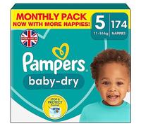 Pampers Baby-Dry Nappies Size 5, 174 Nappies, 11kg-16kg, 100% Leak-Free Night