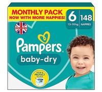 Pampers Baby-Dry Size 6, 148 Nappies, 13kg-18kg, With A Stop & Protect Pocket at the back for up to a 100% Leak-Free Night