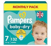Pampers Baby-Dry Size 7, 132 Nappies, 15kg+, Monthly Pack, Up to a 100% Leak-Free Night