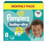Pampers Baby-Dry Size 8, 120 Nappies, 17kg+, Monthly Pack, Up to a 100% Leak-Free Night