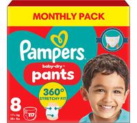 Pampers Baby-Dry Nappy Pants, Size 8 19kg Plus 117 Nappies, MONTHLY SAVING PACK, Stop and Protect Pocket for Leak Free Protection