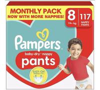 Pampers Baby-Dry Nappy Pants, Size 8 19kg Plus 117 Nappies, MONTHLY SAVING PACK, Stop and Protect Pocket for Leak Free Protection