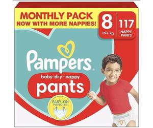 Pampers Baby Dry Size8 Diaper Pants 19+kg Stretchy Large Monthly Pack 117Nappies