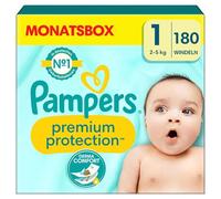 Pampers Baby Nappies Size 1 (2-5 kg) Premium Protection, Newborn, Half Month Box, Best Comfort and Protection for Sensitive Skin, Pack of 180