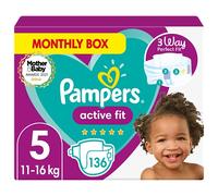 Pampers Baby Nappies Size 5 (11-16 kg/24-35 Lb), Active Fit, 136 Nappies, MONTHLY SAVINGS PACK, Pampers’ Trusted Fit and Comfort For Your Wild Child