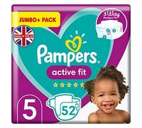 Pampers Baby Nappies Size 5 (2-5 kg / 4-11 lbs), Active Fit, 52 Count, JUMBO+ PACK, 360 Degree Comfort Fit