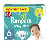 Pampers Baby Nappies Size 6 (13-18 kg/29-40 Lb), Baby-Dry, 124 Nappies, Monthly Savings Pack, Up to 12h of All-Around Leakage Protection