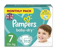 Pampers Baby Nappies Size 7 (15+ kg/33 Lb), Baby-Dry, 112 Nappies, MONTHLY SAVINGS PACK, Up To 12h Of All-Around Leakage Protection