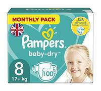 Pampers Baby Nappies Size 8 (17+ kg/37.5 Lb), Baby-Dry, 100 Nappies, MONTHLY SAVINGS PACK, Up To 12h Of All-Around Leakage Protection