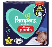 Pampers Baby Nappy Pants Size 4 (9-15 kg/20-33 Lb), Baby Dry Night, 39 Nappies, Pampers' Most Absorbent Pants for Extra Night Protection