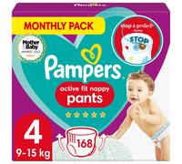 Pampers Baby Nappy Pants Size 4 (9-15kg), Active Fit, 168 Na