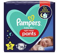 Pampers Baby Nappy Pants Size 5 (12-17 kg/26-37 Lb), Baby Dry Night, 35 Nappies, Pampers' Most Absorbent Pants for Extra Night Protection