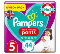 Pampers Baby Nappy Pants Size 5 (12-17 kg / 27-38 lbs), Active Fit, 44 Count, Jumbo+ Pack