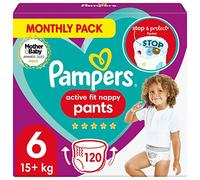 Pampers Baby Nappy Pants Size 6 (15+ kg/33 Lb), Active Fit, 120 Nappies, MONTHLY SAVINGS PACK, Pampers Trusted Fit and Comfort For Your Wild Child