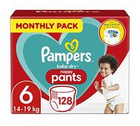 Pampers Baby Nappy Pants Size 6 (15+ kg/33 Lb), Baby-Dry, 128 Nappies, MONTHLY SAVINGS PACK, With A Stop & Protect Pocket To Help Prevent Leaks At The Back