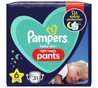 Pampers Baby Nappy Pants Size 6 (15+ kg / 33 lbs), Baby Dry Night, 31 Nappies, Pampers' Most Absorbent Pants for Extra Night Protection