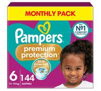 Pampers Premium Protection Size 6, 144 Nappies, 13kg-18kg, Monthly Pack, Double protection - Skin comfort - Ultra-soft materials