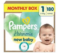 Pampers Harmonie Nappies Size 1, 180 Nappies, 2kg-5kg, Monthly Pack, Gentle Skin Protection with 100 Percent Pampers Protection