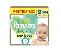 Pampers Harmonie Nappies Size 2, 204 Nappies, 4kg-8kg, Monthly Pack, Gentle Skin Protection with 100 Percent Pampers Protection