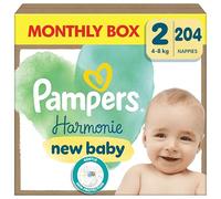 Pampers Harmonie Nappies Size 2, 204 Nappies, 4kg-8kg, Monthly Pack, Gentle Skin Protection with 100 Percent Pampers Protection