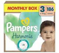 Pampers Harmonie Nappies Size 3, 186 Nappies, 6kg-10kg, Monthly Pack, Gentle Skin Protection with 100 Percent Pampers Protection