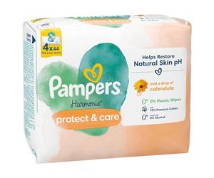 Pampers Harmonie Protect & Care Baby Wet Wipes 4 Packs 44 Wipes = 176 Baby Moisturized Wipes, Help preserve natural skin pH, and a little marigold
