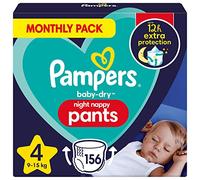 Pampers Nappy Pants Size 4 (9-15 kg / 20-33 lbs), Baby-Dry Night, 156 Nappies, Monthly Box, Extra Protection All Night Long, Pull Ups